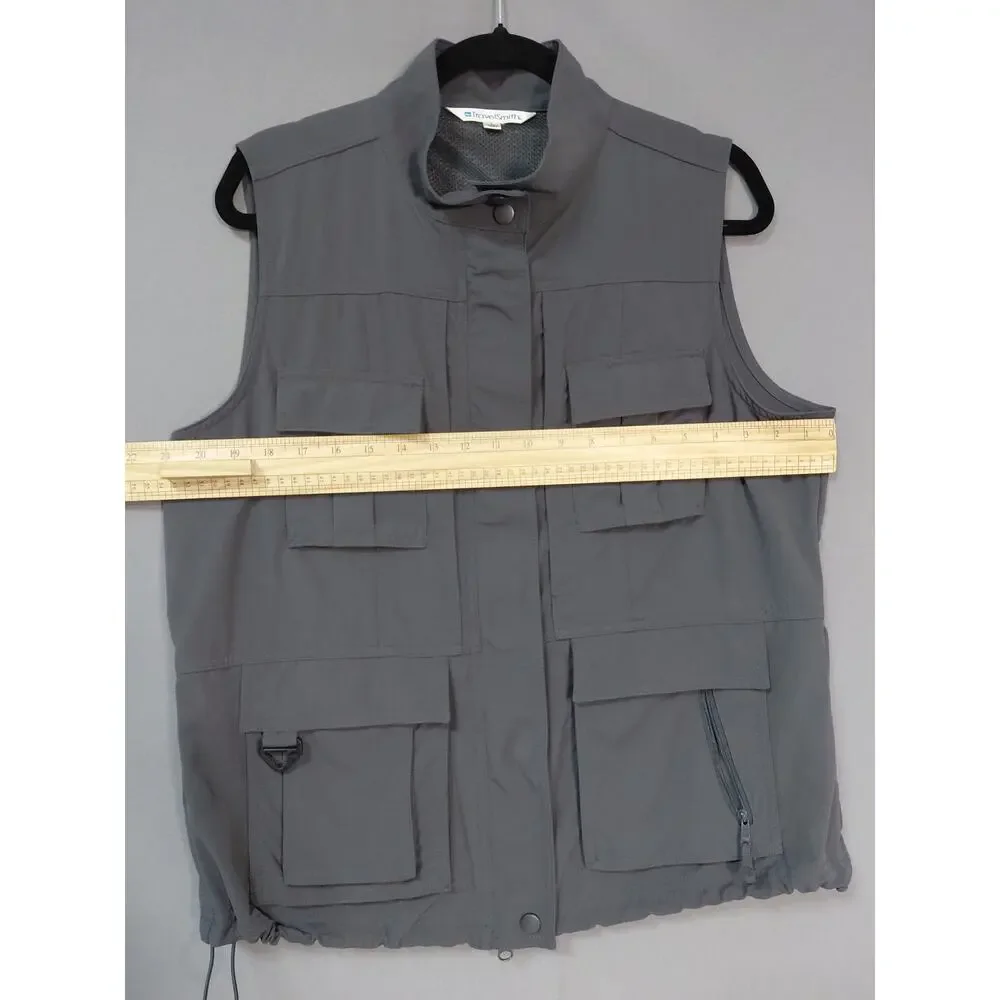 TravelSmith Gray  Full Zip Lined Sleeveless Vest Utility Men Size L